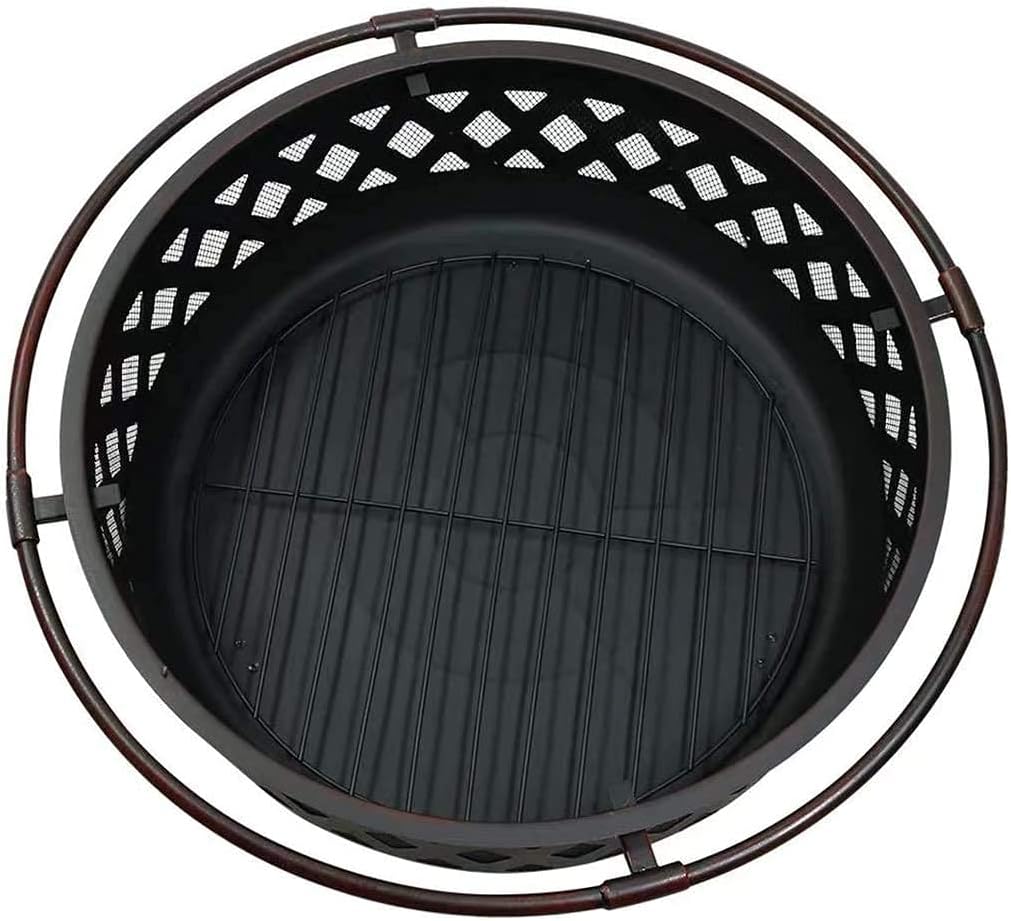 Fire Pit,Outdoor Fire Pit Round Steel Wood Burning with Spark Screen and Fire Poker for Outside Backyard Patio Camping Deck,Family Essential Multifunctional Stove