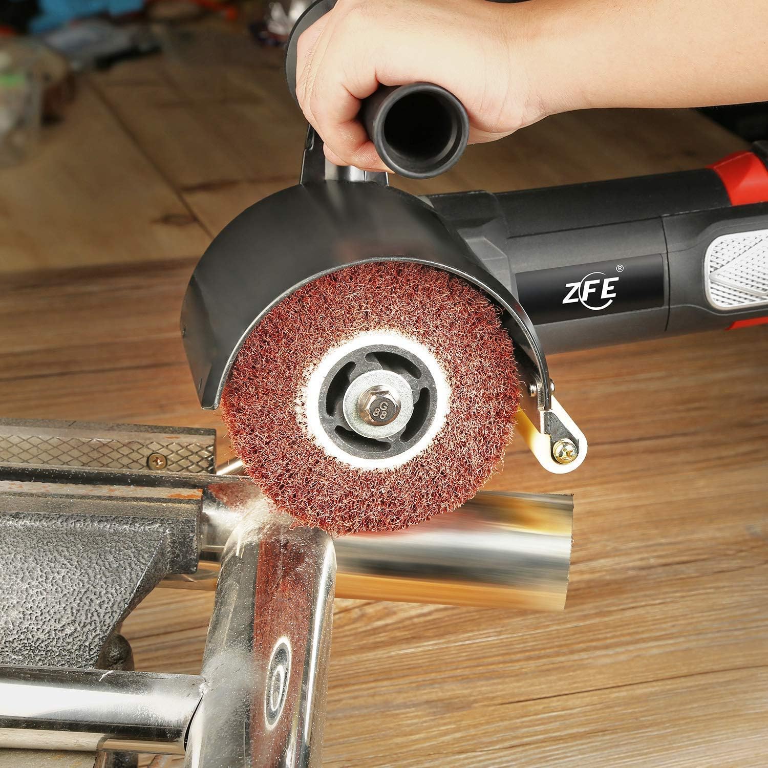 Burnishing Polishing Machine, ZFE 1200W 110V Burnishing Polishing Machine Polisher/Sander Set with 4PCS Non-woven Burnishing Wheels (80# 120# 240# 360#) for Metal and Stainless Steel Polishing