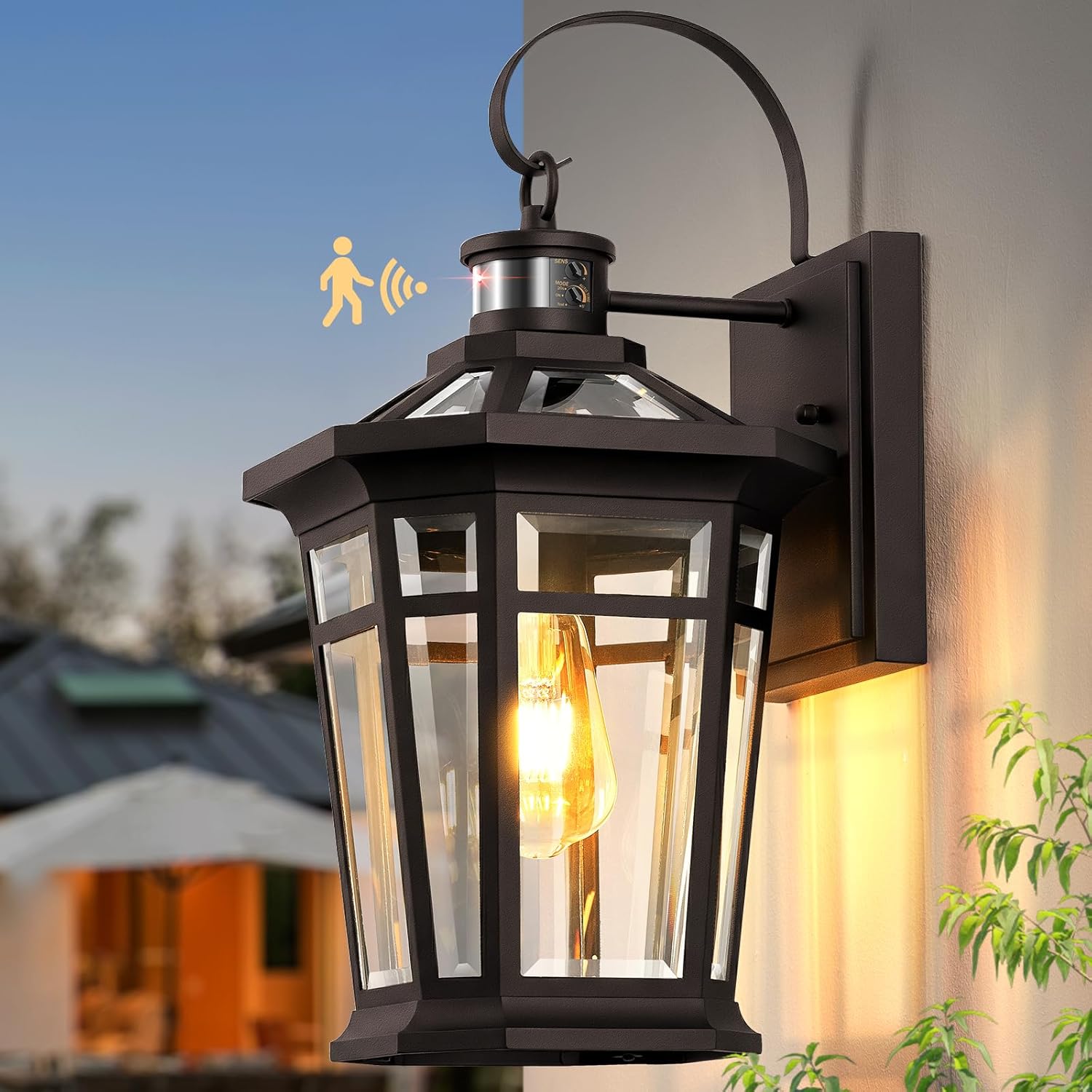 VIANIS Large Motion Sensor Porch Light, Dusk to Dawn Outdoor House Lights Wall Mount Sconce, Oil Rubbed Bronze Exterior Lighting Fixtures, 100% Anti-Rust Aluminum Outside Wall Lights for House, Garage