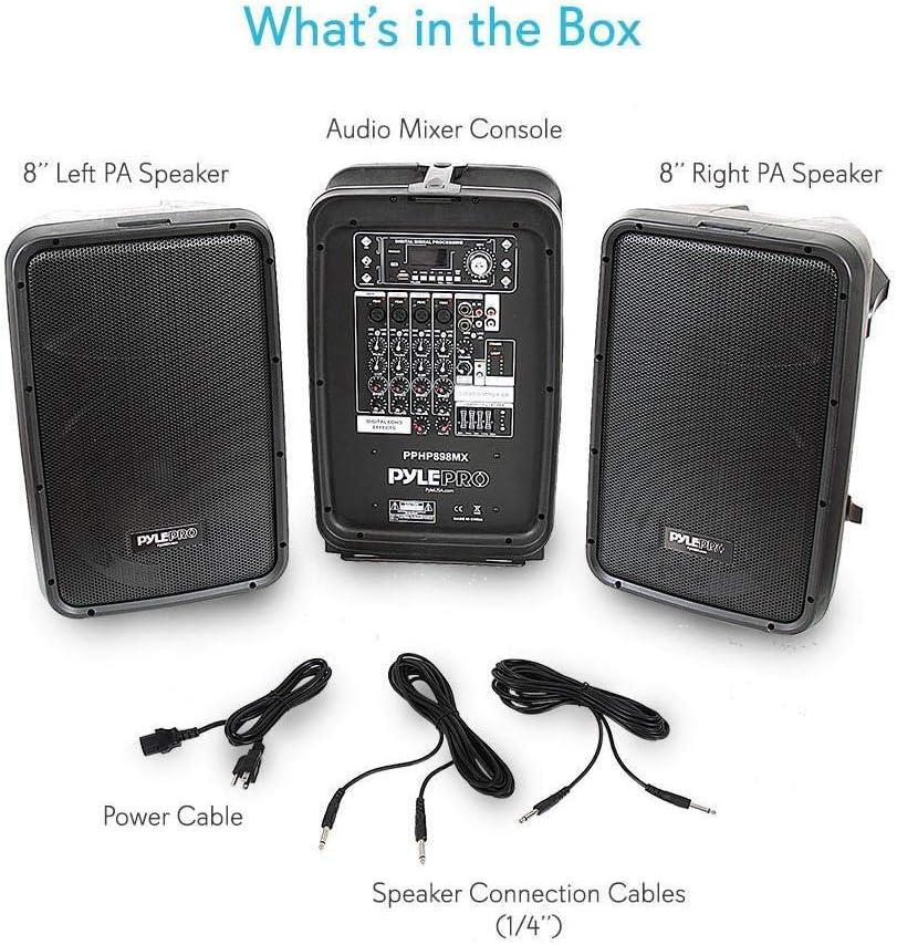Pyle PPHP898MX 600 Watt 8-Channel Portable Bluetooth Wireless PA Speaker Amplifier Kit & Channel Microphone System-VHF Fixed Dual Frequency Wireless Set with 2 Handheld Dynamic Transmitter Mics