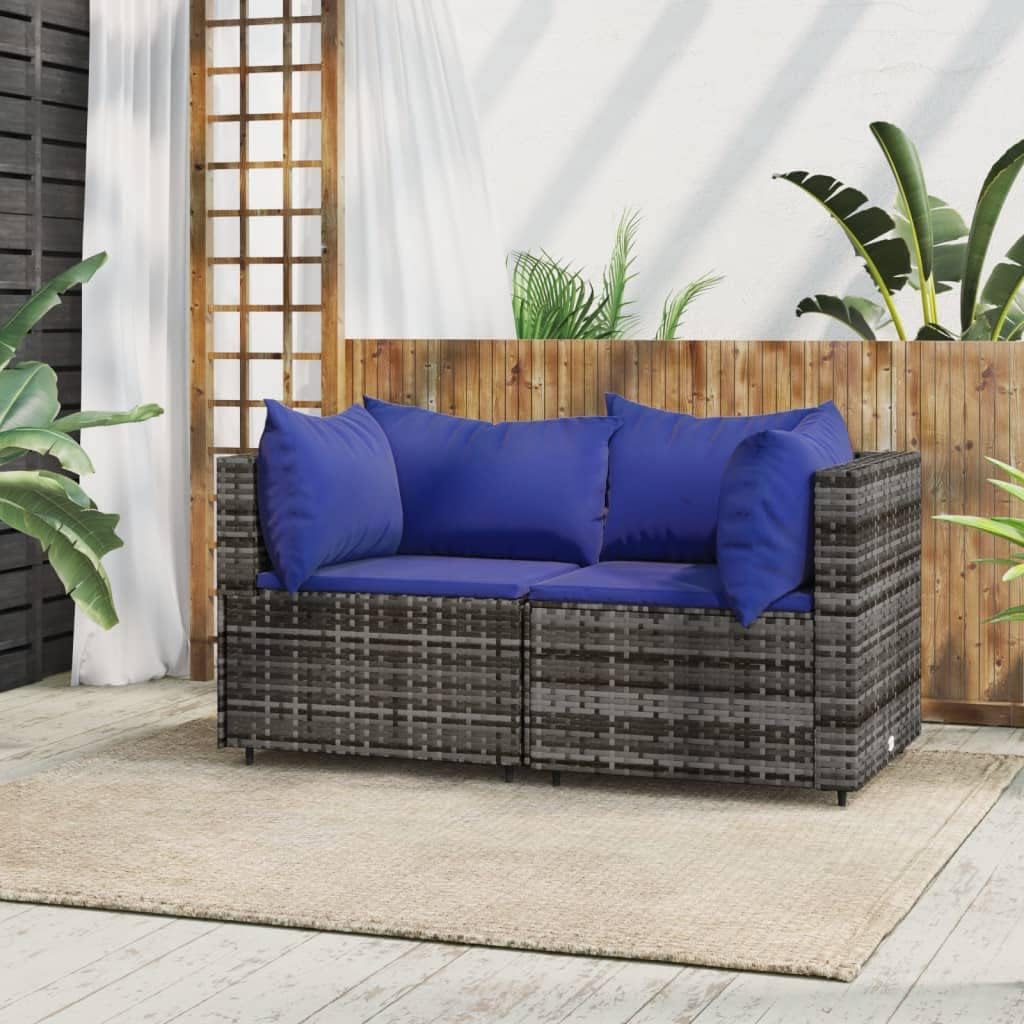 Outdoor Furniture Patio Corner Sofas with Cushions 2 pcs Gray Poly Rattan