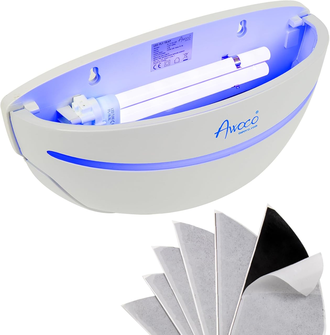 Awoco LED 5W 100V-240V Wall Mount Sconce Sticky Fly Trap Lamp XL 78” Extra Long Power Cord for Capturing Flying Insects, Flies, Mosquitoes, and Moths (Fly Trap XL + 6 Glue Boards)