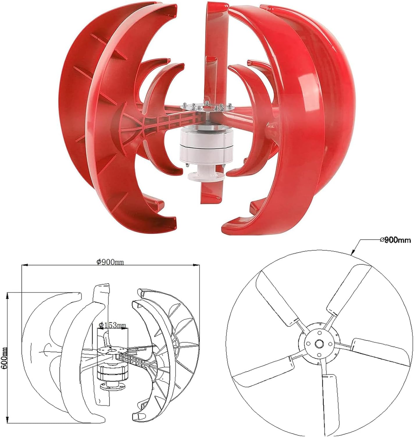 Wind Turbine Generator Kit,Vertical Wind Turbine Electricity Set,5 Blade Horizontal Wind Power Generator Kit For Home,Boat,Marine,Monitoring,Street Lighting(Size:300W)