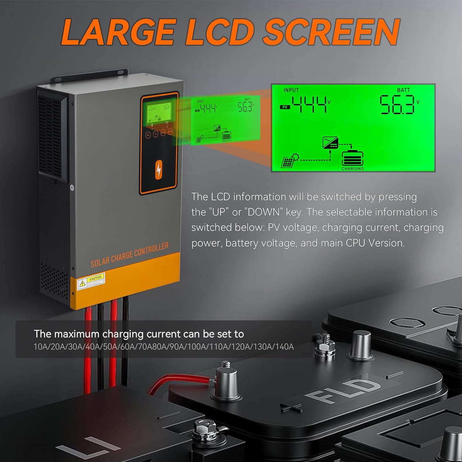 Temank MPPT Solar Charge Controller 140A 48V, Max.PV Input 6500W, 500V & 60 Feet Solar Cable
