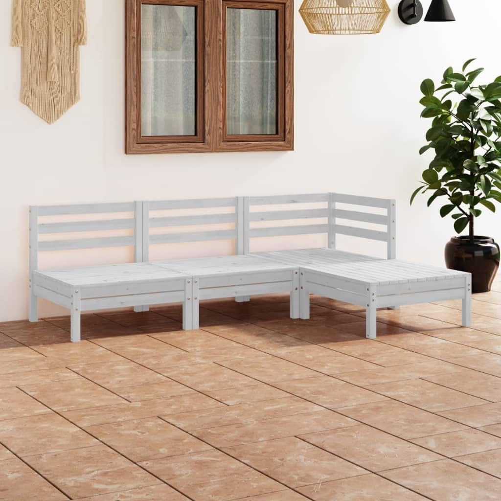 4 Piece Patio Lounge Set Solid Pinewood White Garden Furniture