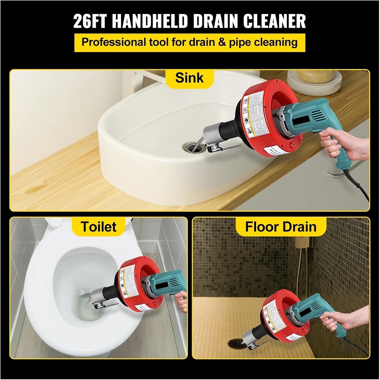 Handheld Electric Drain Cleaner 20-65 Mm Manual Pipe Unblocker Kitchen Sink Toilet Sewer Dred Cleaning Clogs Machine 8M For Beginners DIY Use