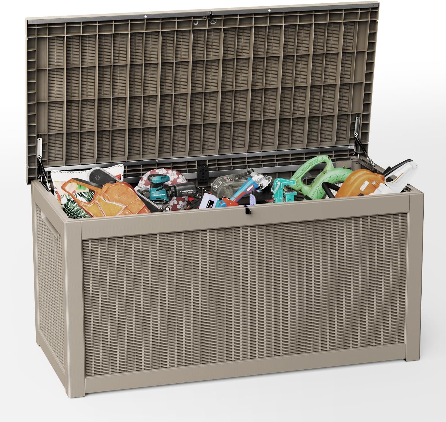 320 Gallon Deck Box XXL Large Outdoor Storage for Patio Furniture,Outdoor Cushions,Garden Tools and Pool Supplies,Waterproof,Resin,Lockable(Grey)