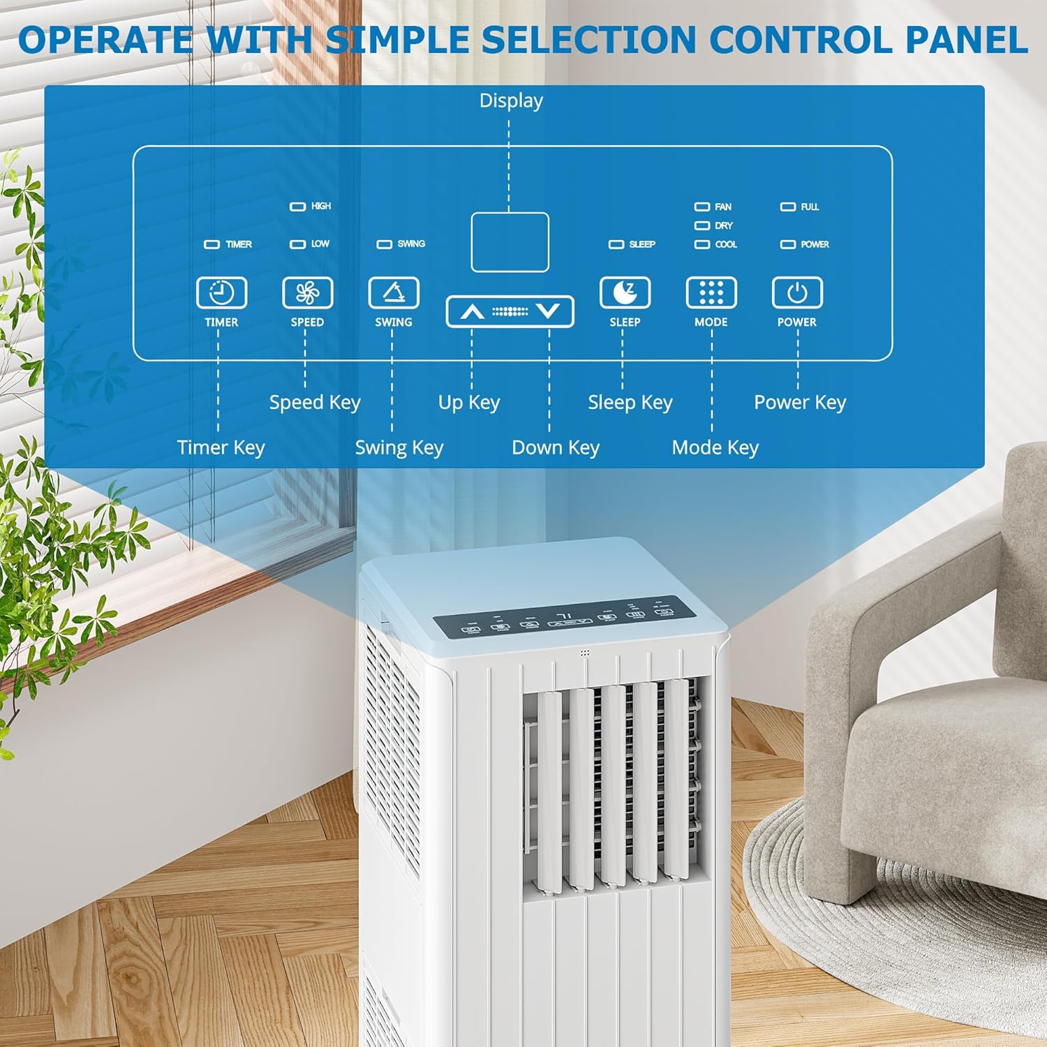 8,000 BTU Portable Air Conditioner, 3-in-1 AC Unit with Built-in Cool, Dehumidifier & Fan Modes for Room up to 350 sq.ft, 2 Fan Speeds, 24H Timer,Remote Control