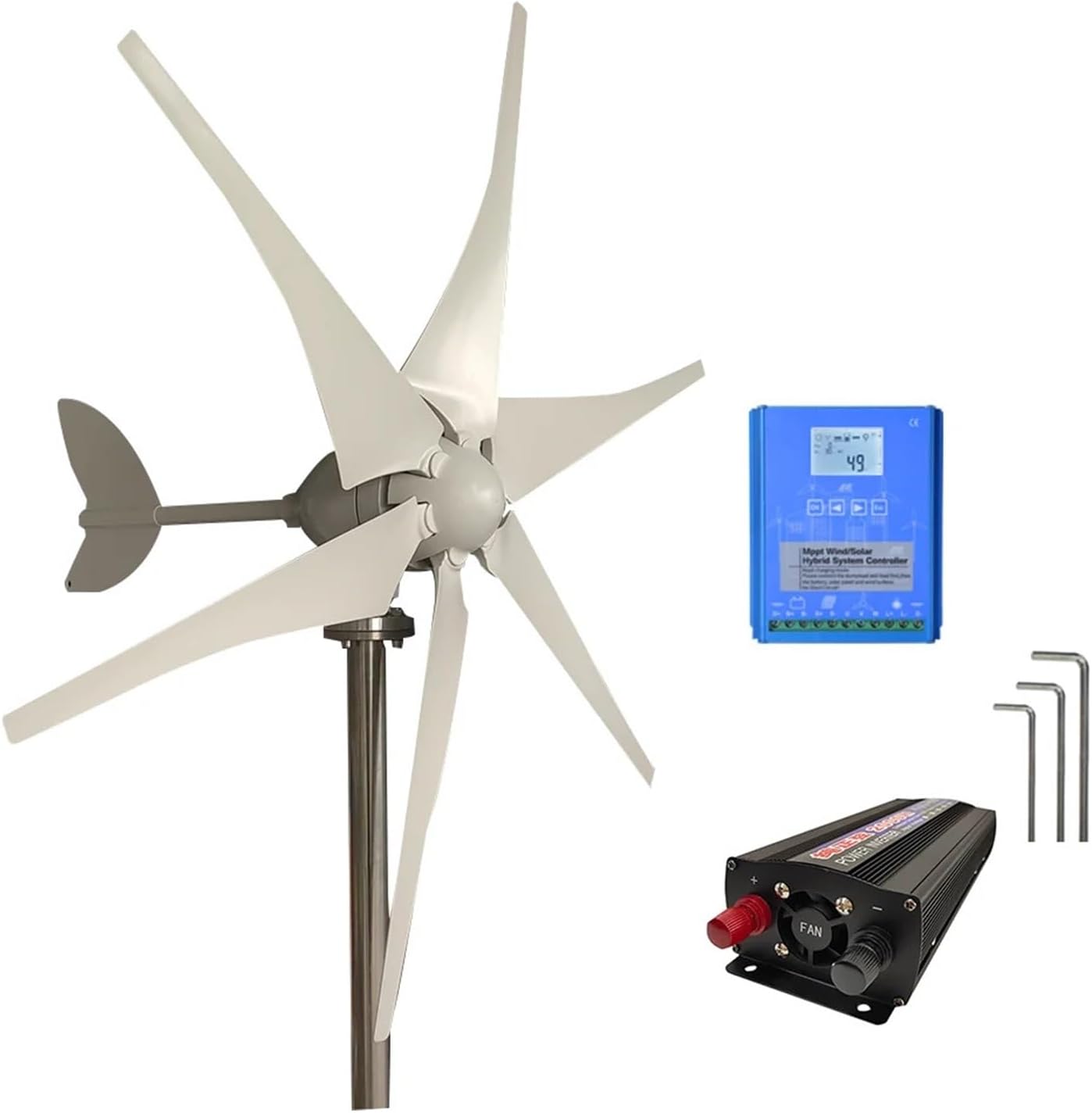 3000W Wind Turbine Kit Horizontal Turbine 12V/24V/48V Low Noise Wind Power Generator with MPPT Controller Low Starting Speed for Home(Model2,24V_3000W)