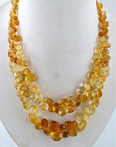 Natural CITRINE Heart Shape BRIOLETTE BEADS Necklace 16 INCHES 11MM TO 5MM
