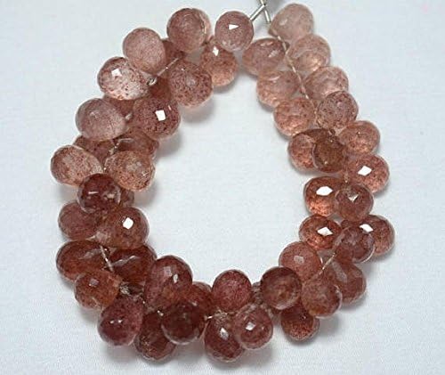 strawberry quartz tear drop beads, strawberry quartz cut beads, 7x11mm - 8x12mm faceted drops, gemstone beads, 3.5 inch strand