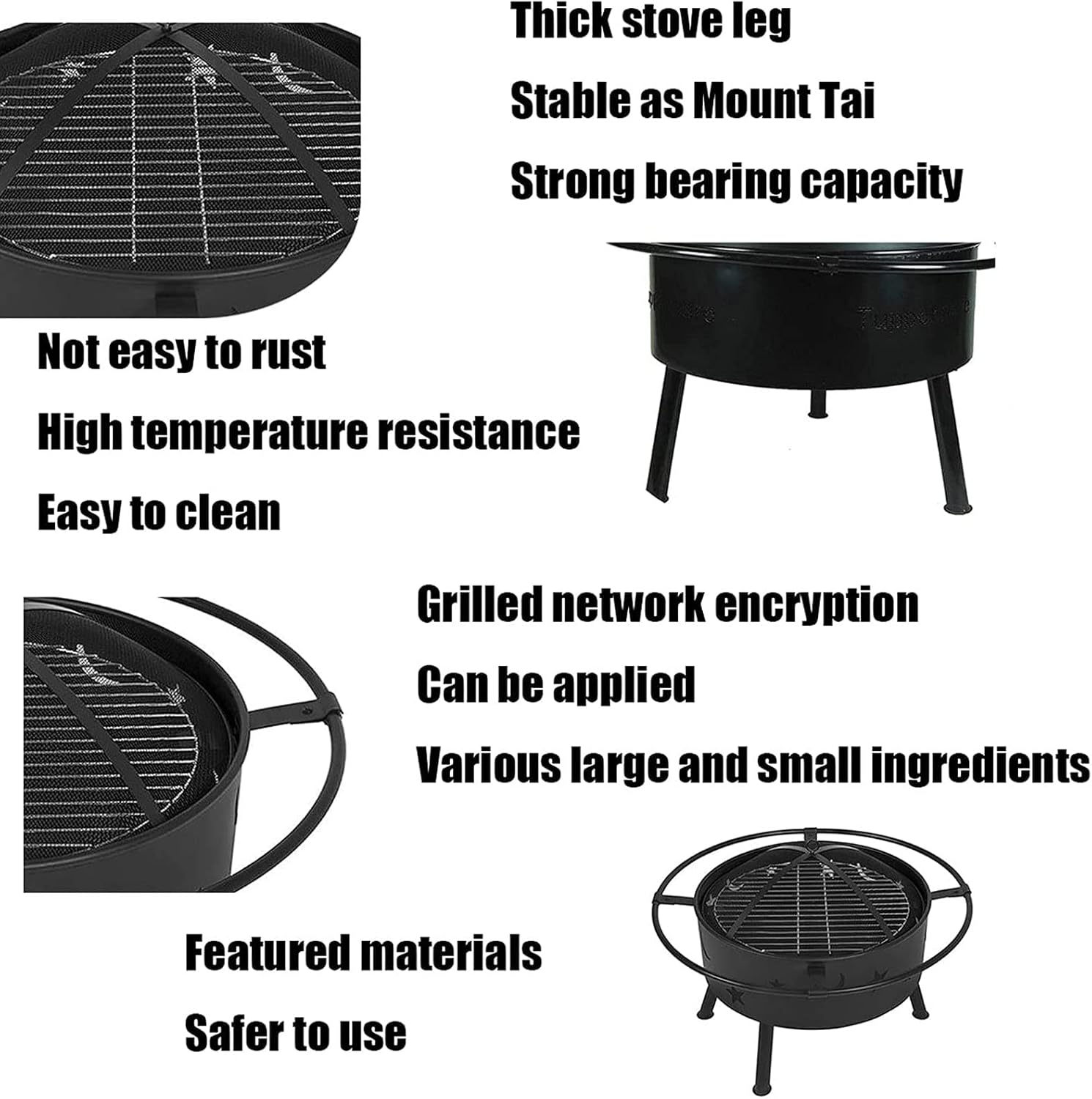 Fire Pit for Heating/BBQ, Multifunctional Outdoor Wood Burning Pits with BBQ Grill Shelf & Protective Cover, Portable BBQ Grill Garden Terrace Fire Bowl for Camping BBQ