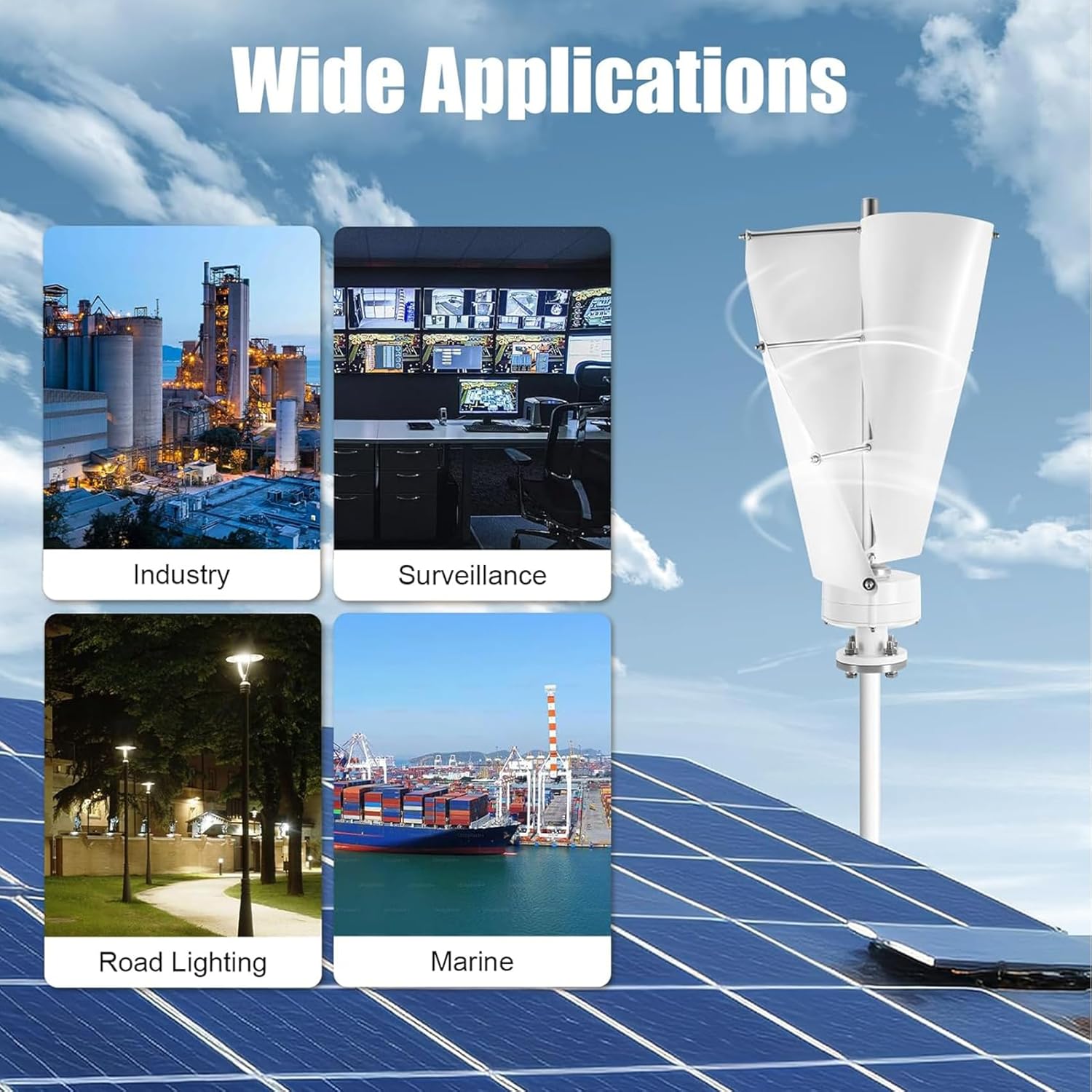 3000W Vertical Axis Wind Turbine Generator with Controller – Low Noise, 12V/24V/48V for Home/Industrial Use, IP67 Helical Design(with Controller)