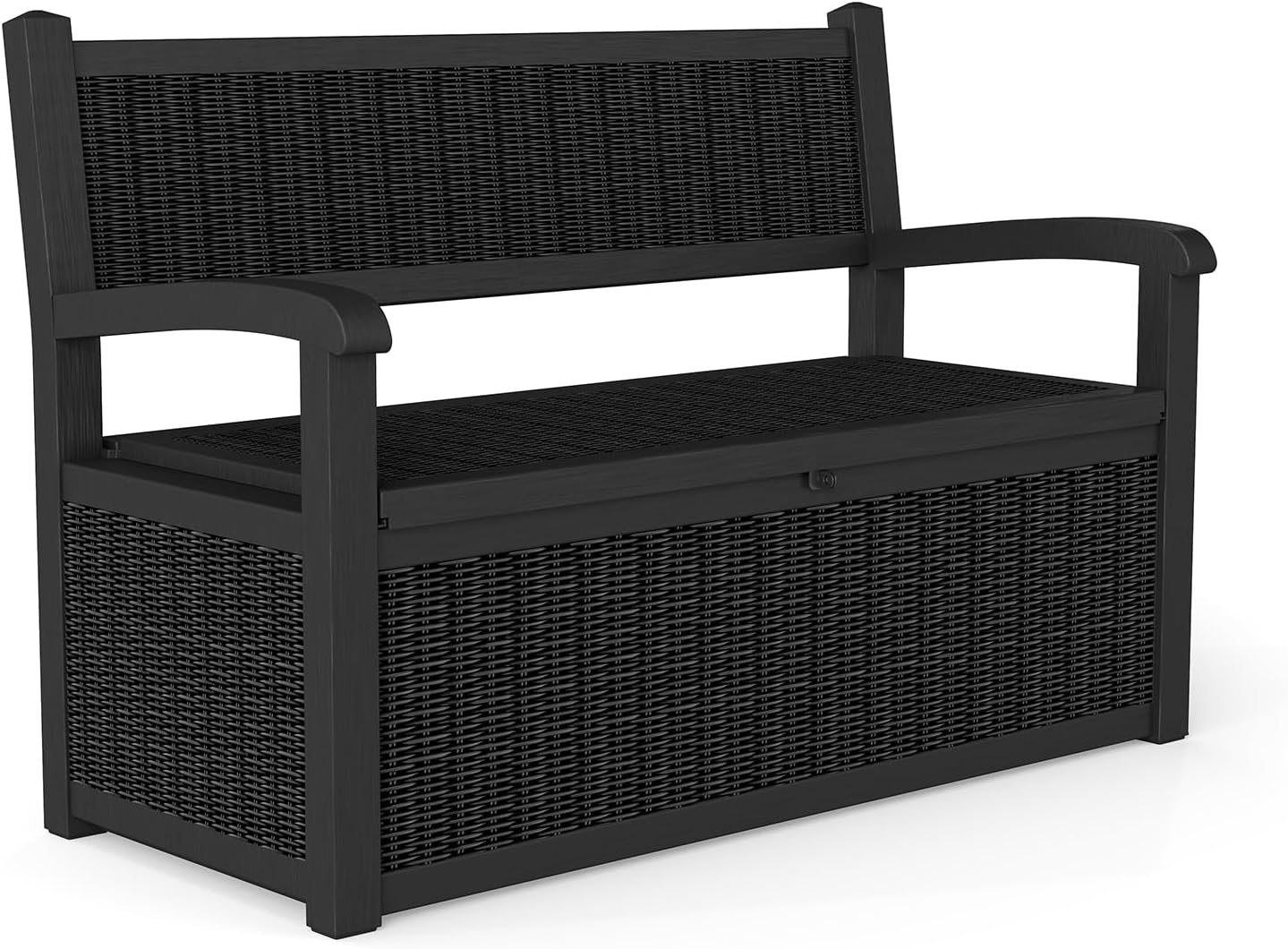 70 Gallon Outdoor Storage Bench, Deck Box Bench with Armrest, Lockable Outside Benches with Storage, Deck Boxes Waterproof for Pool Patio Garden (Black)
