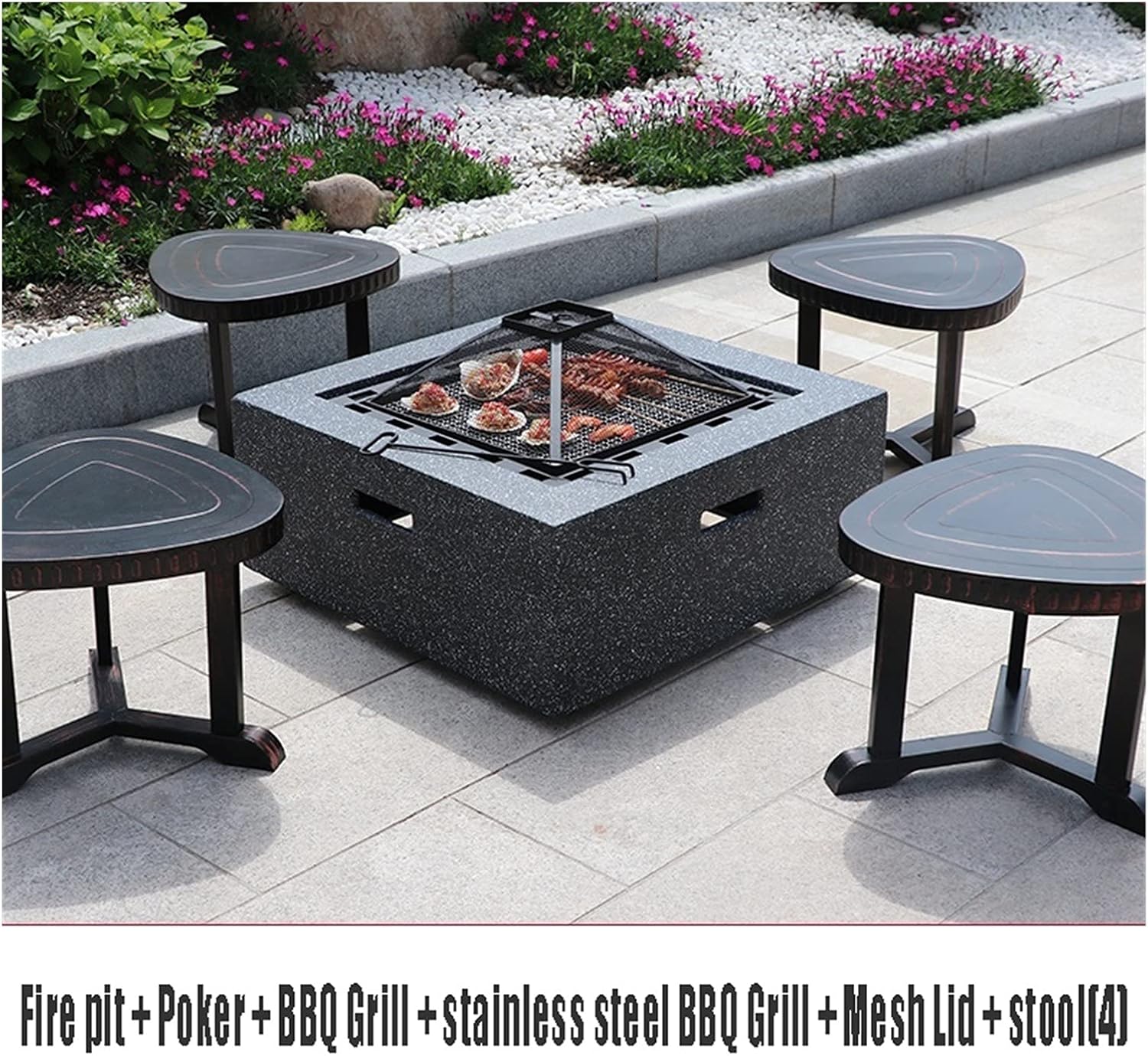 Outdoor Fire Pit 71cm Garden Terrace Heavy-Duty BBQ Table, Outdoor Cooking Fire Pit, Wood Burning Fire Bowl, Multi-Function Heating Fireplace