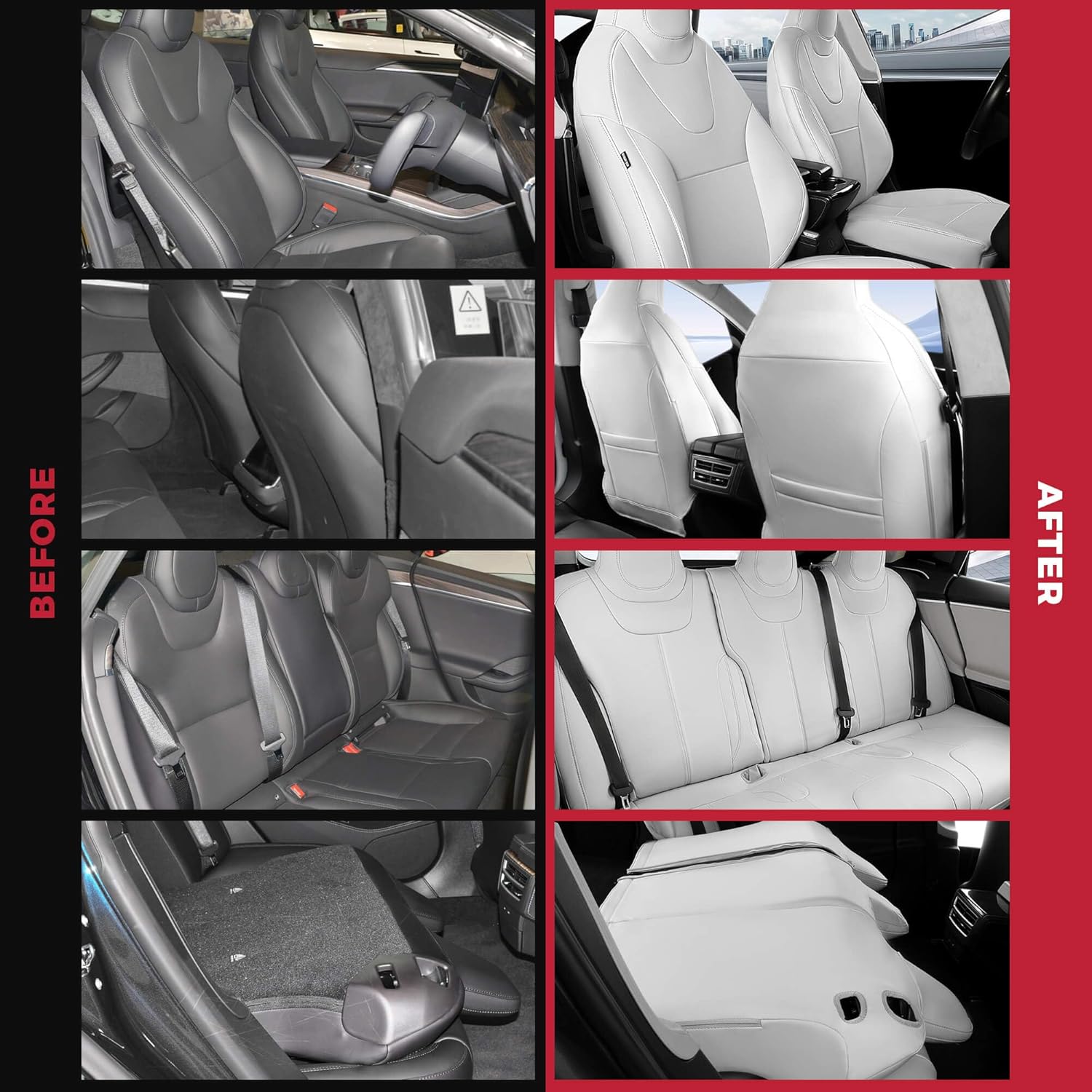 FREESOO Customized Seat Cover for Tesla Model S 2015 2016 5 Seats Performance Dual Motor 75/ 75D/ 70D/70/60/60D/ 85D/ P85D/ 90D/ P90D/ P100D Accessories White