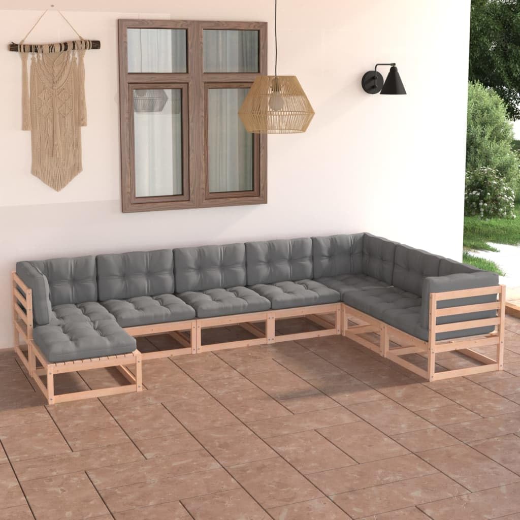 8 Piece Patio Lounge Set with Cushions Solid Pinewood,Solid Pinewood Modular Patio Lounge Set with Gray Cushions for Customizable Outdoor Comfort Patio Furniture Sets, Outdoor Furniture Sets