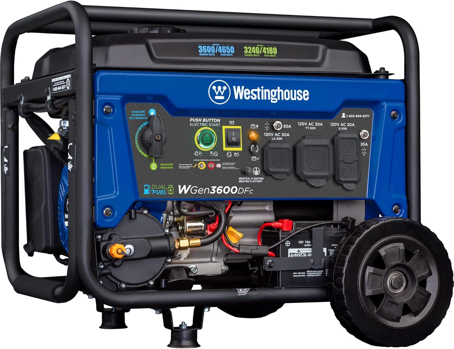 Westinghouse 4650W Dual Fuel Generator with Remote Start and Weather Tent Cover for Open Frame Portable Generators