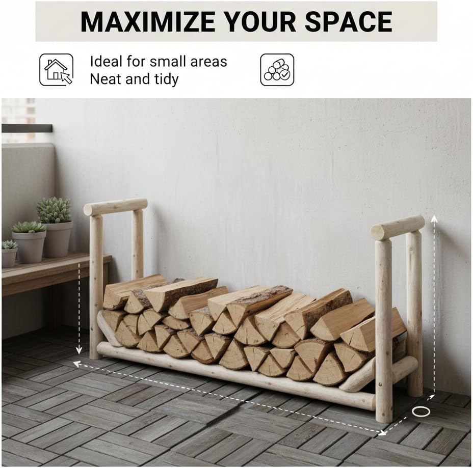 Heavy-Duty Firewood Rack for Outdoor Wood Storage – 12 ft. Natural Firewood Rack Outdoor Log Holder – Fire Wood Storage Racks, Keeps Woods Dry, Neat & Ready for Fireplace, Porch & Backyard Use