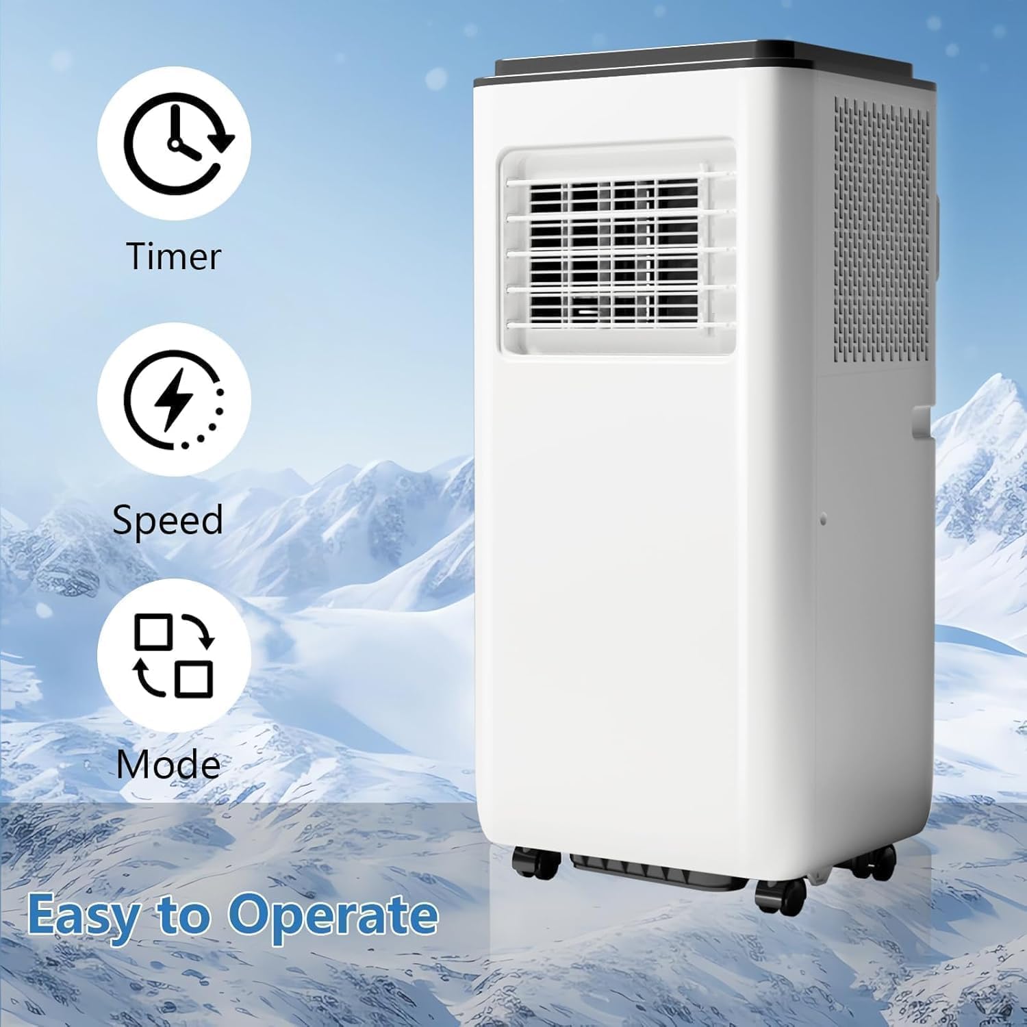 8000 BTU Portable Air Conditioners - Energy-Efficient AC Unit with Remote, 24H Timer, Quiet Operation for Bedrooms, Offices & Dorms up to 350 Sq.Ft, Black Top