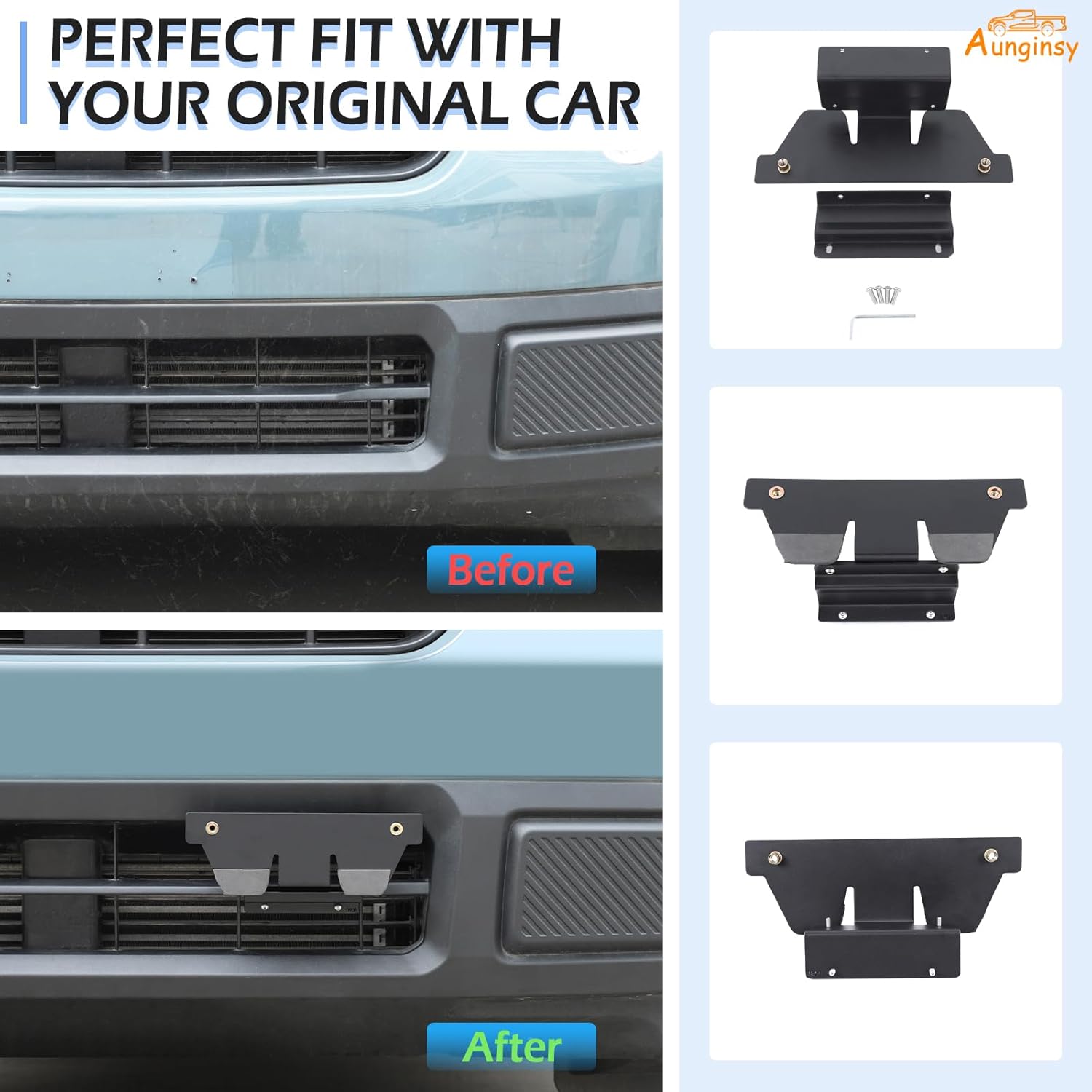 Car No Drill Front License Plate Holder Compatible with Ford Maverick 2022-2025 Accessories, Metal Front Grille Side Trailer License Plate Bracket Tag Frame with Mount Screw-Easy Install & Disassemble