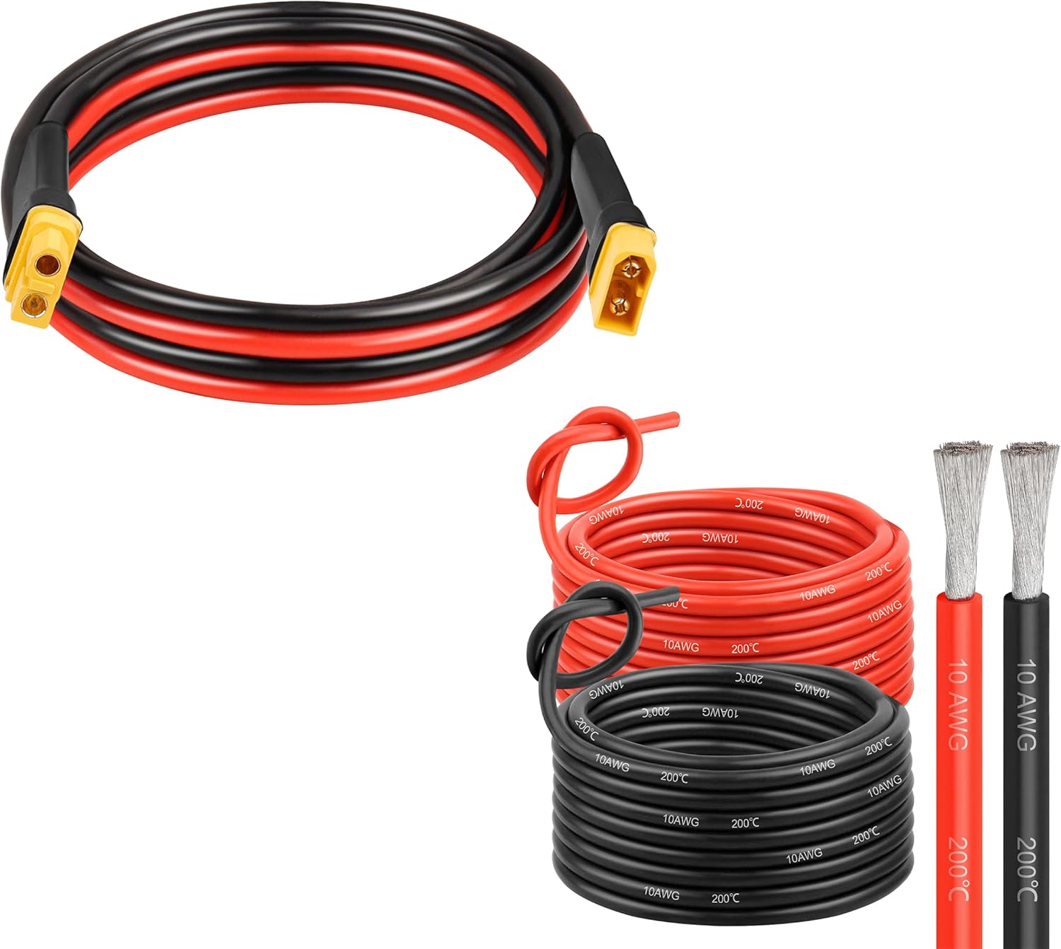 10AWG 5FT XT60 Extension Cable 30FT Conductor Silicone Electrical Wire