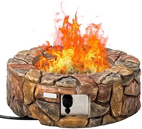 Happygrill Propane Fire Pit Outdoor Patio Gas Burner Stove with Cover & Artificial Stone Rocks