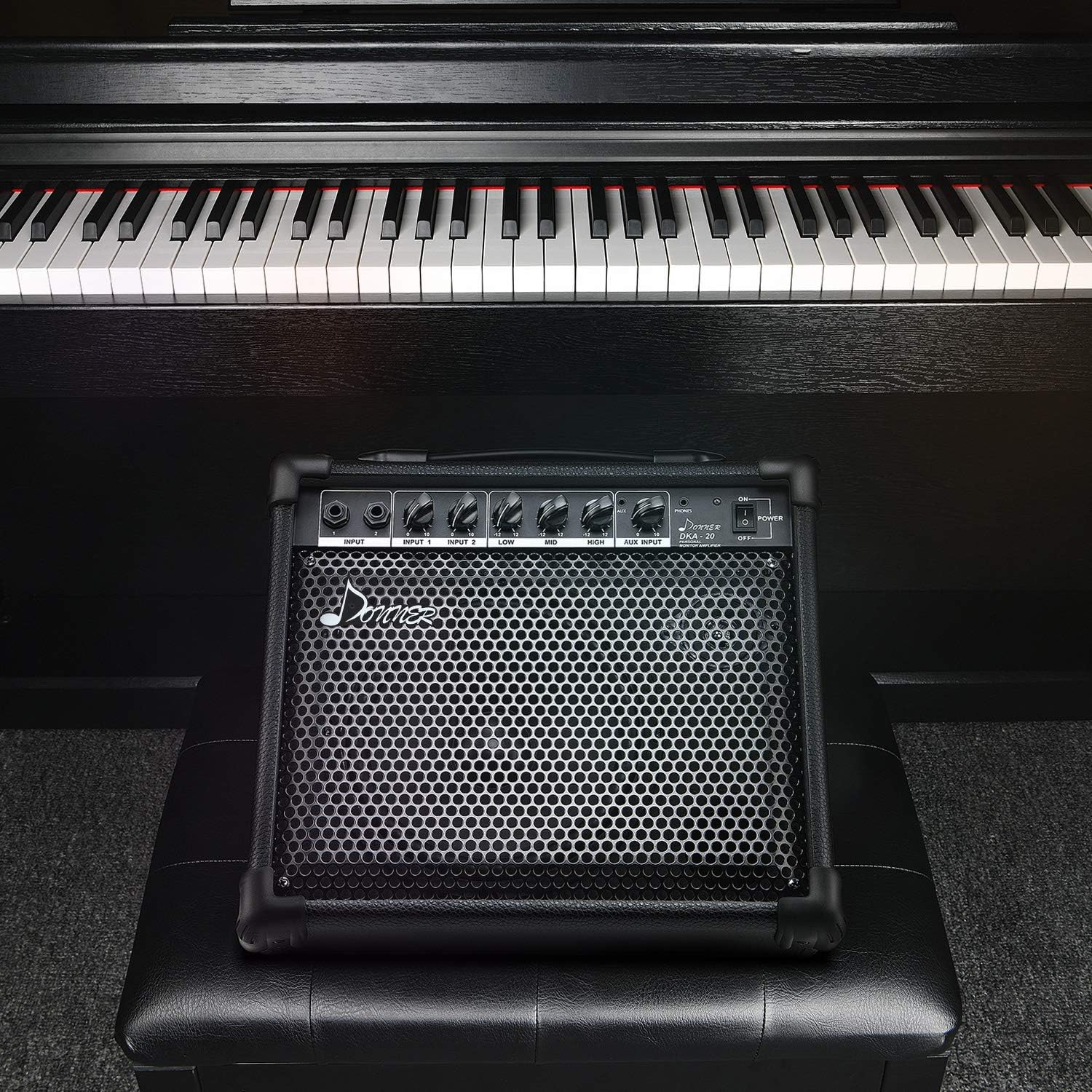 Donner DKA-20 Keyboard Amplifier 20 Watt Keyboard AMP with Aux in and Two Channels, Bass Guitar Amp, Piano Amplifier, Electronic Drum Speaker Support for Microphone Input