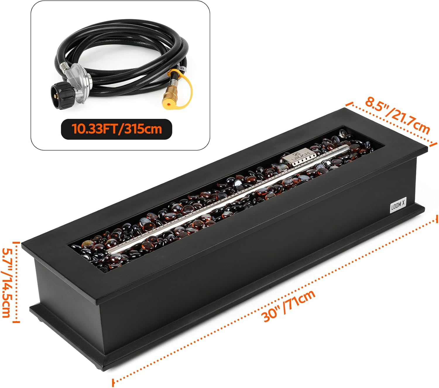 Onlyfire Loom X Propane Fire Pit Table with Stainless Steel Burner and Decorative Fire Glass Beads - 28 Inch Rectangular Tabletop Gas Fireplace (Side Connected)