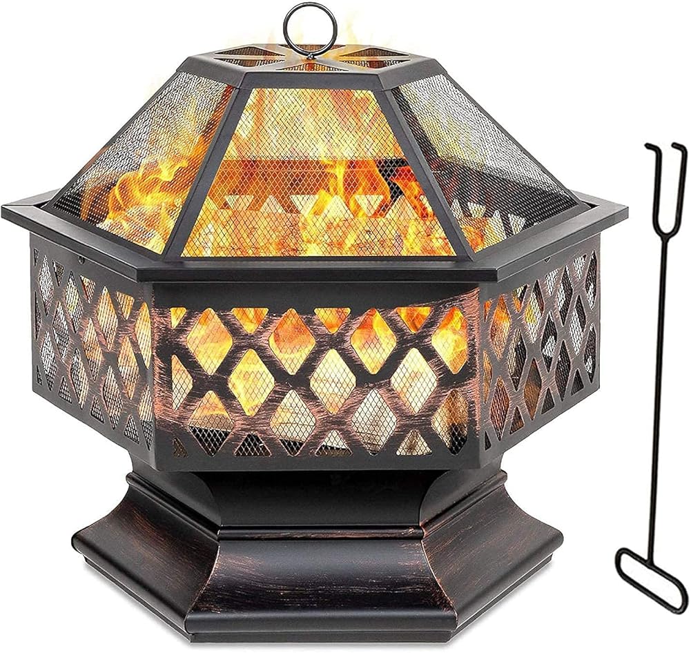 Small firepit, Fire Pit with BBQ Grill Shelf, Outdoor Metal Brazier Heater, Ice Pit, Metal Brazier for Garden Patio Outdoor