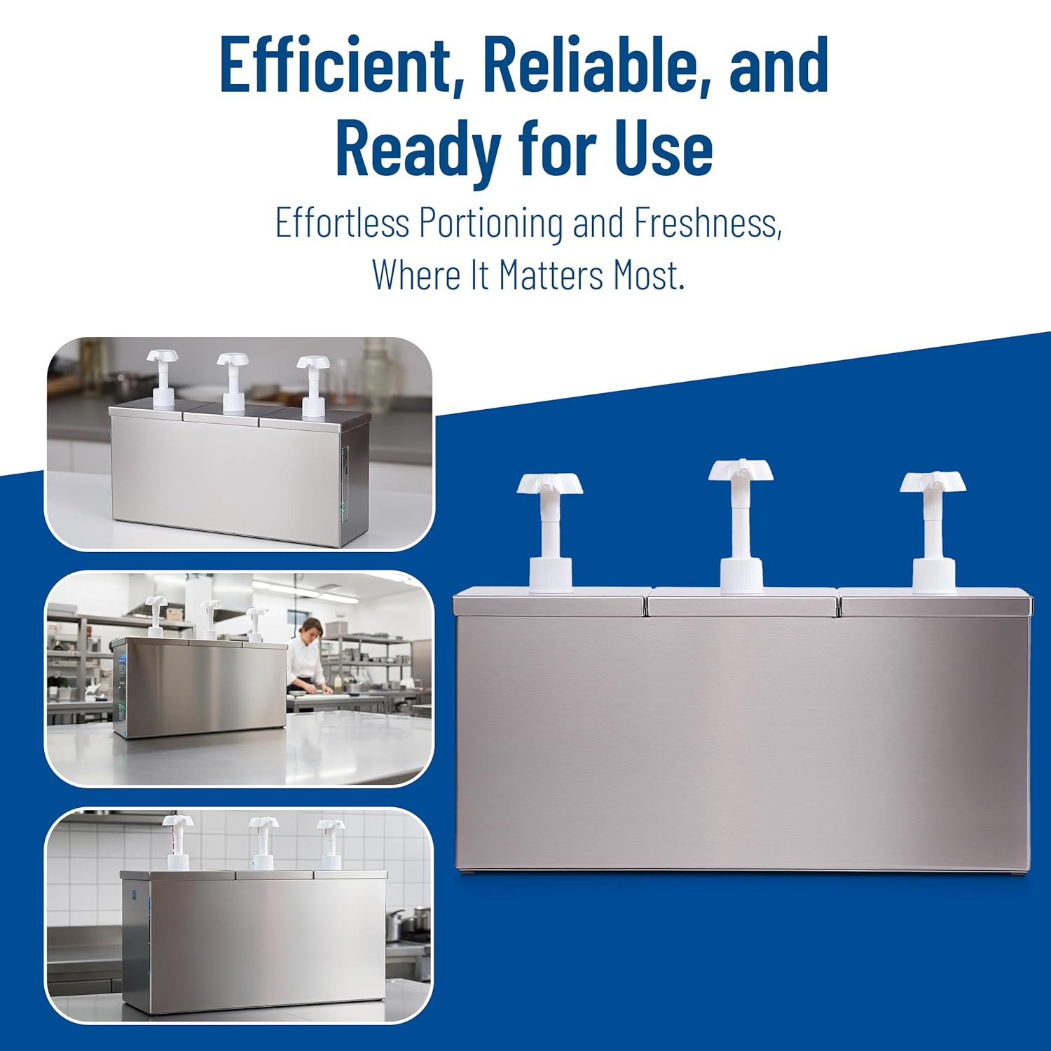 Carlisle FoodService Products Insulated Condiment Rail Condiment Center with 3 Pumps and Ice Packs for Gas Stations, Restaurants, And Fast Food, Stainless Steel, 15.88 x 7.38 x 11 Inches, Silver