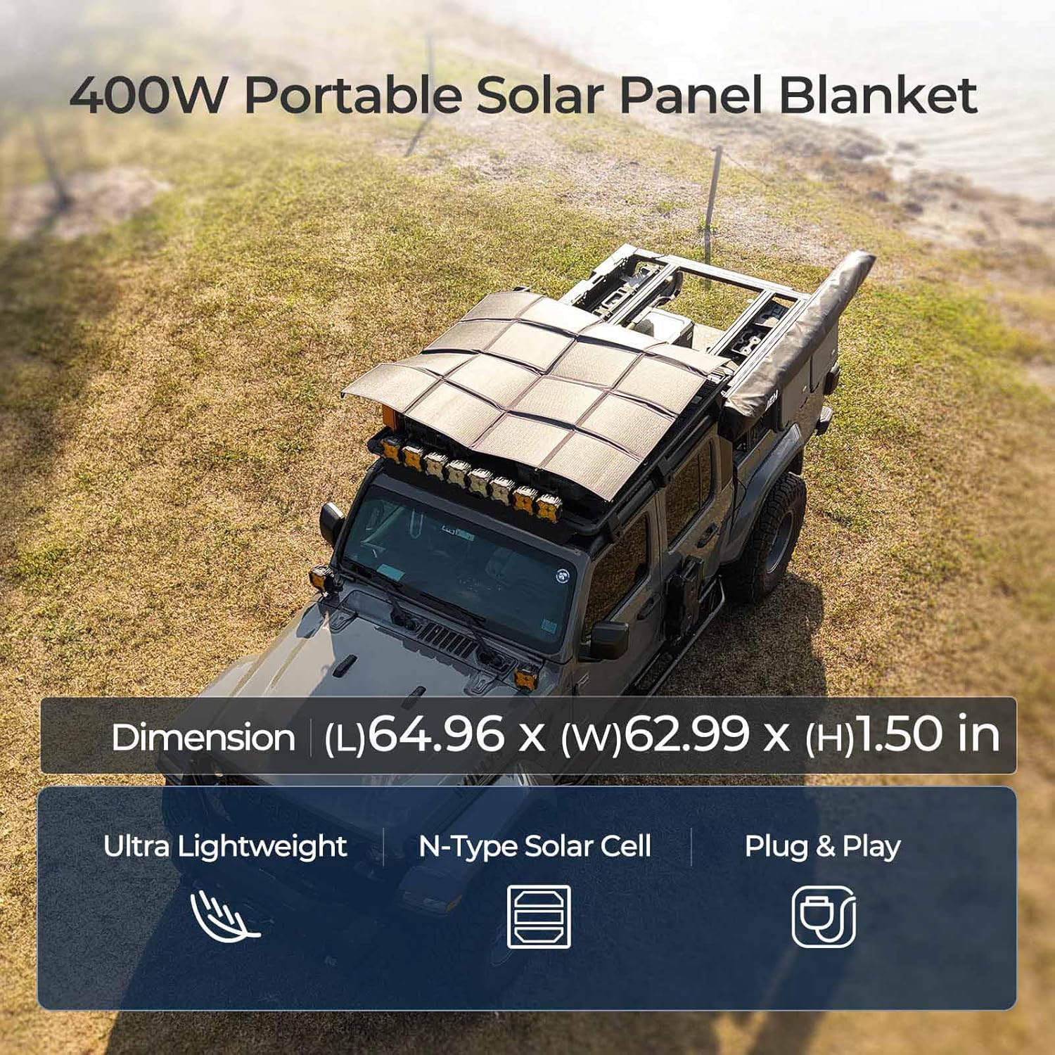 400W Portable Solar Panel, Renogy Solar Blanket N-Type Foldable Solar Panel, 25% High Efficiency, Lightweight Solar Panel Charger for Camping, RV, Marine, SUV, Off Grid Applications