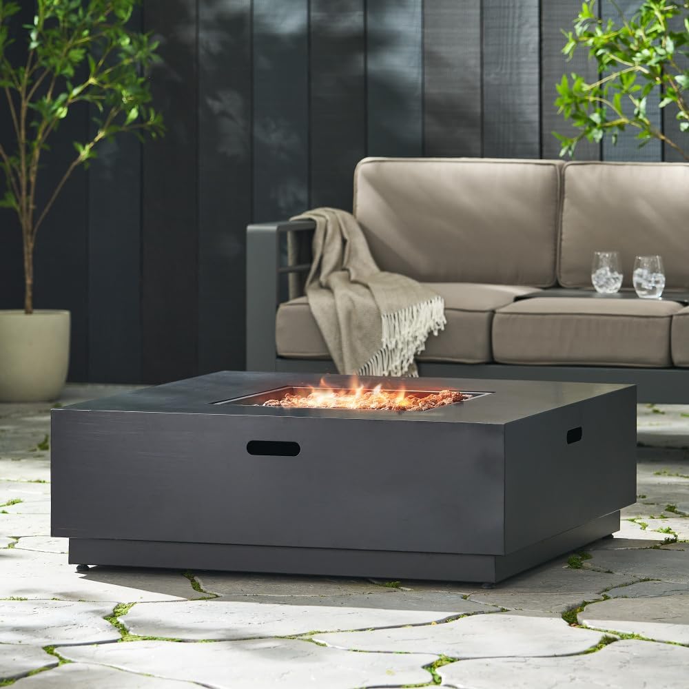 40 Inch Square Outdoor Fire Pit Table with 50,000 BTU Heating Power for Patio, Deck, or Backyard Gathering Spaces