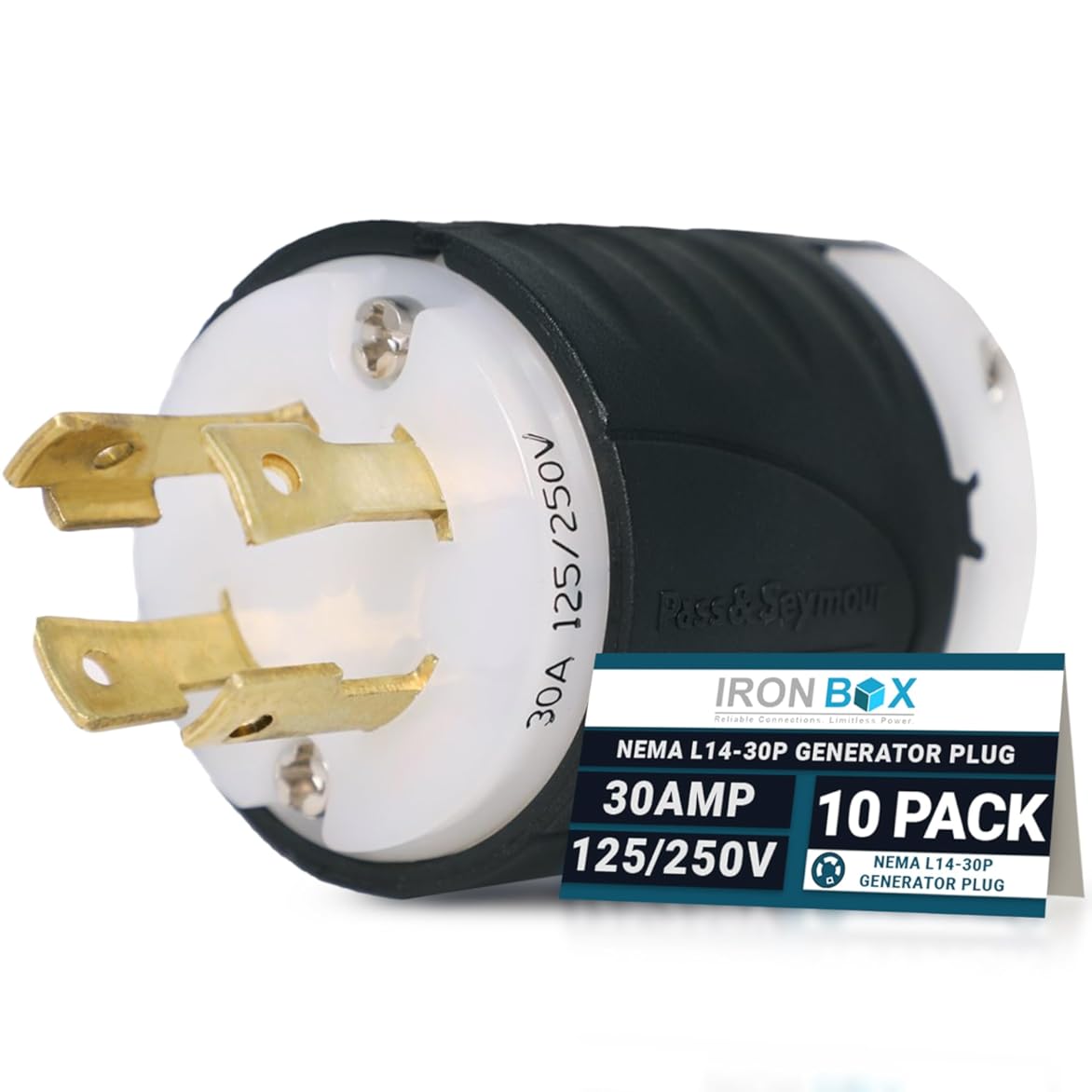 IronBox Electric - Heavy Duty NEMA L14-30P Plug - Rated 30A 125/250V - 4 Prong for 7500W Generators - Industrial Grade L14-30P Plug - UL Listed - Mounts onto 10/4 or 8/4 AWG Electrical Cable(10 Pack)