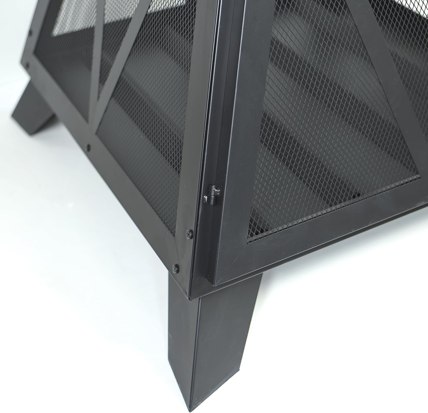 Outdoor Steel Pyramid Wood Burning Fire Pit with Black Powder Finish, Spark Screen, Poker Tool, and Protective Storage Cover