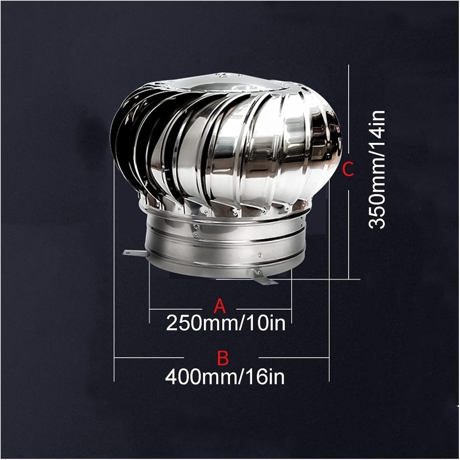 Internally Braced, Wind Turbines Whirlybird Turbines, Cap Vent Round, Can Be Used for Office Space, Public Environment Ventilation and Air Exchange, Smooth Surface (Silver 250mm(10in))