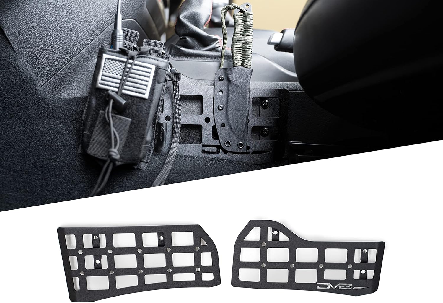 Center Console Molle Panels for 2018-2024 Jeep Wrangler & 2020-2024 Jeep Gladiator | Mount for Pouches, Med-Kits, Tools, Holsters & Other Accessories | Automatic & Manual Transmissions | DV8 Offroad