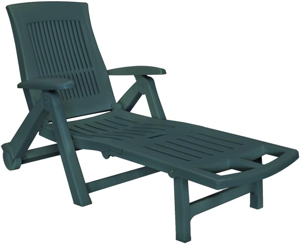 Patio Lounges Sun Lounger with Footrest Plastic Green