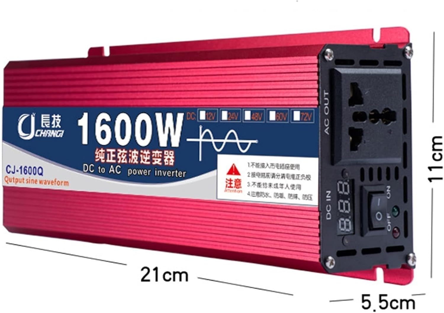 Pure Sine Wave Power Inverter 1600W 2200W 3000W DC 12v 24v 48v 60v to AC 110V/220V Converter with LCD Display and Outlets AC outlets for RV Truck Car 1600W-24Vto110V(60vto220v,1600W)