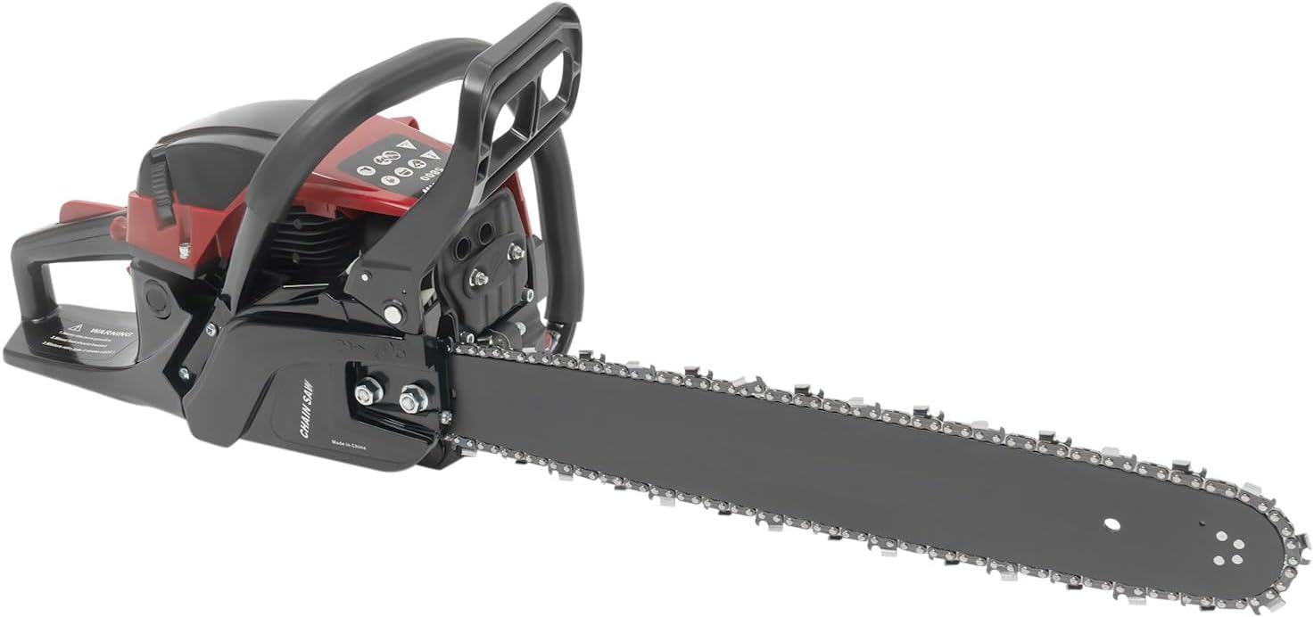 58cc 20inch Gas Chainsaw 2-Stroke Engine Gas Power Chainsaw with Large Capacity Fuel Tank, Non-slip Handle for Cutting Wood, DIY Crafts, Gardening