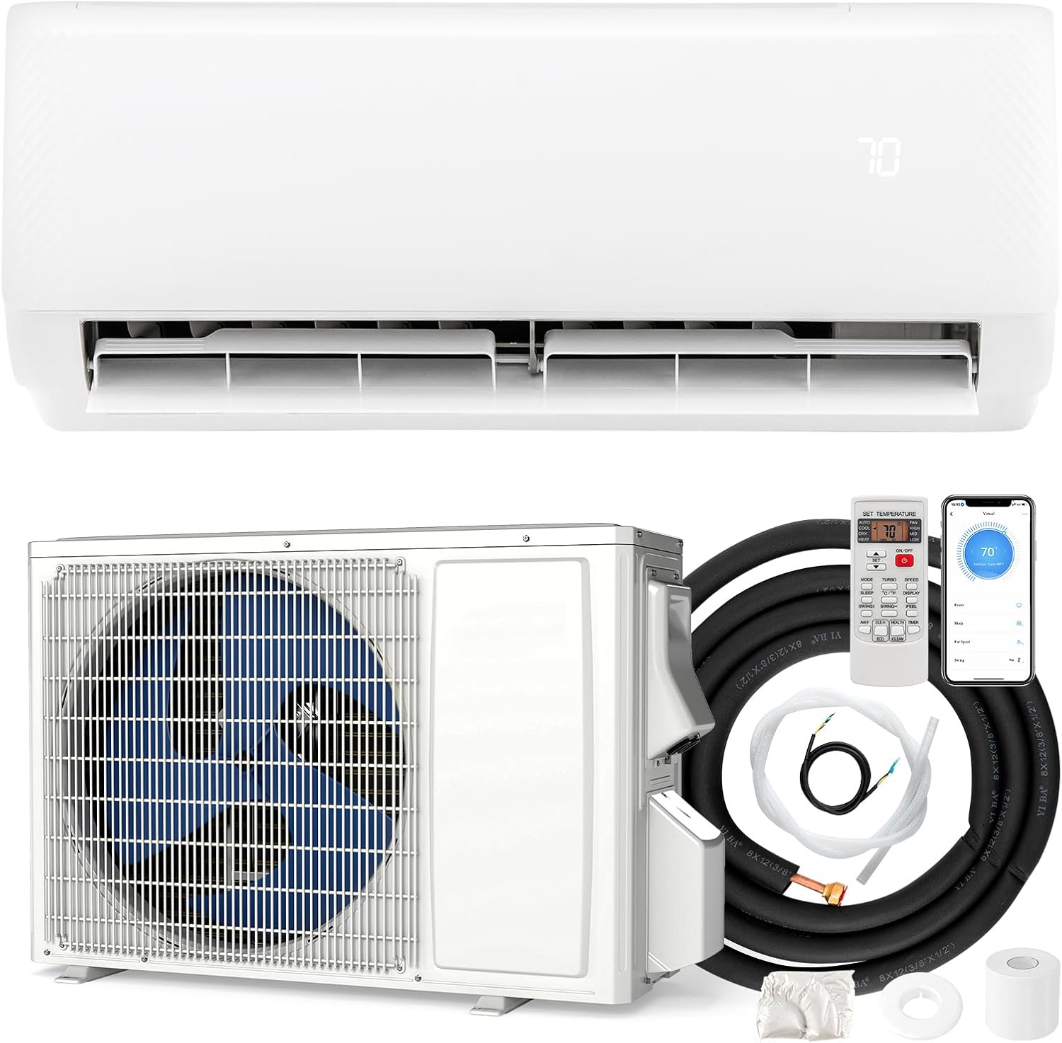 DORTALA 12000 BTU Mini Split Air Conditioner & Heater, 22 SEER2 115V Pre-Charged Inverter Heat Pump System with Remote Control, Installation Kit, Wall Mounted Ductless AC Unit, White