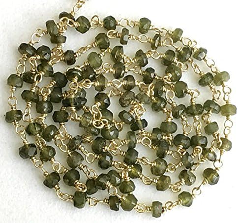 5 feet Vessonite Wire Wrapped Faceted Rondelle Beads, Rosary Style Beaded Chain