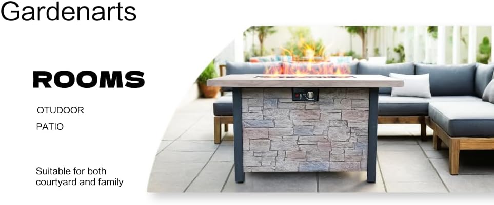 44 Inch Outdoor Propane Fire Pit Table with 50000 BTU Heat Output for Patio Garden Backyard - Cultured Stone Effect Finish