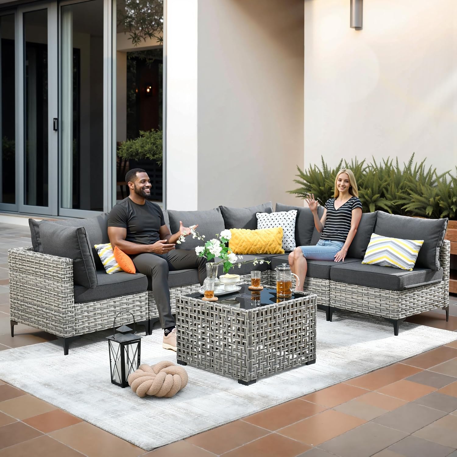 11-Piece Outdoor Sectional Sofa Set w/ 54