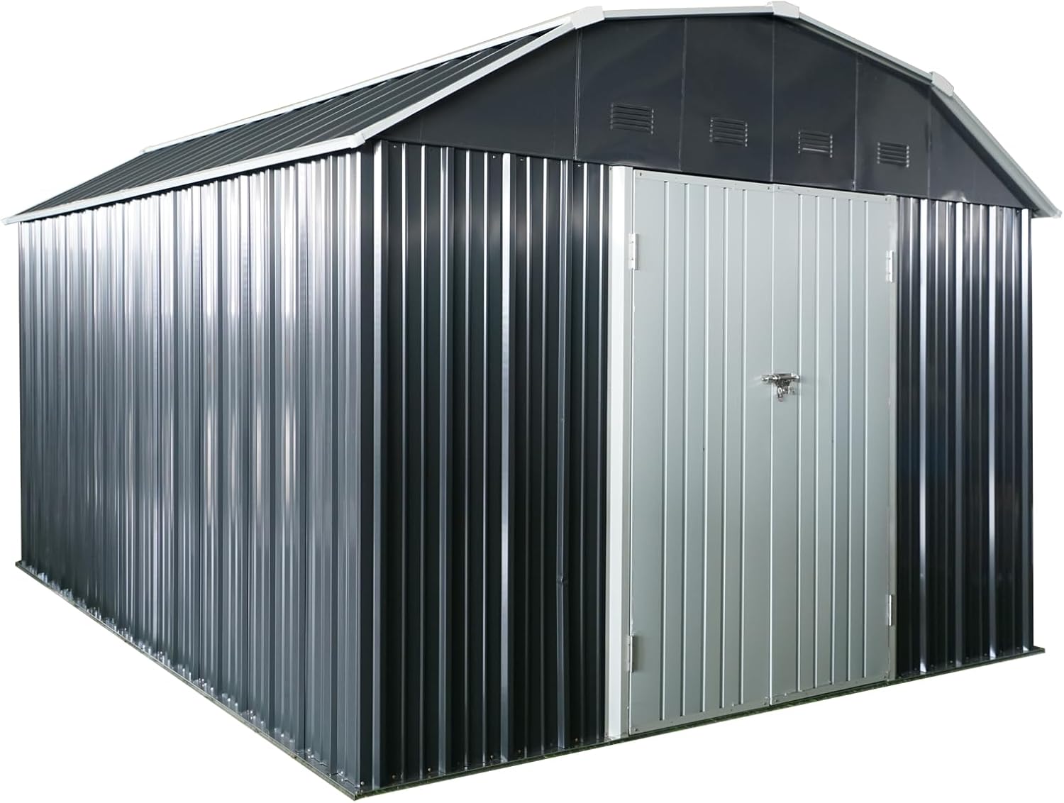 10 x 12 FT Outdoor Storage Shed, Lockable Metal Garden Shed with Doors & Air Vents, Tool Shed Tiny House Vertical Outside Storage Building for Backyard, Lawn, Patio, Black