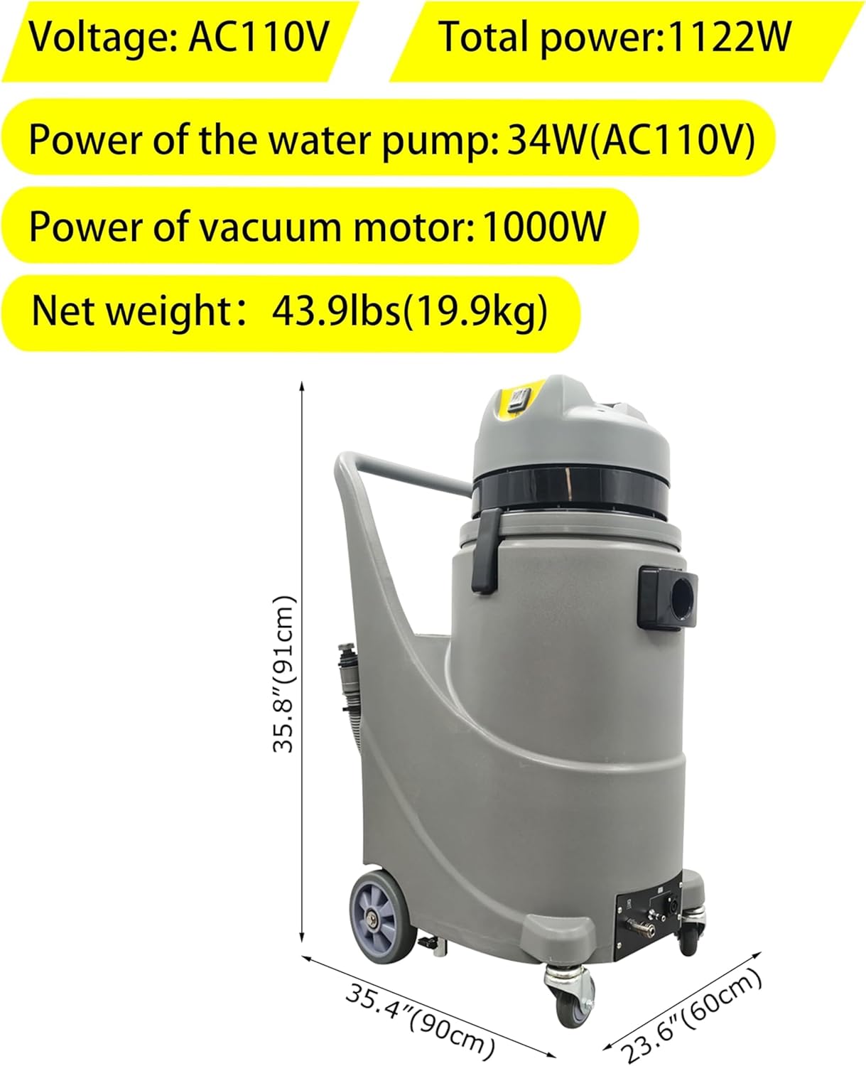 110V Carpet Extractor Machine 7.9gal(30L) Wet Dry Vacuum Cleaner with 3-in-1 Spray/Wash/Dry, With Grinding Head for Home Commercial Use 1000W