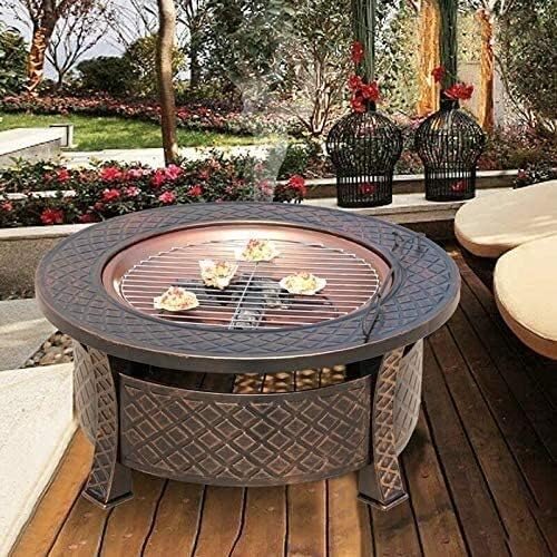 BBQ Grill Outdoor Fire Pits Outdoor Wood Burning 32'' Outdoor Fire Pit Metal Square Firepit Patio Stove Wood Burning BBQ Grill Fire Pit Bowl with Spark Screen Cover with Cover BBQ Cooking for Outside