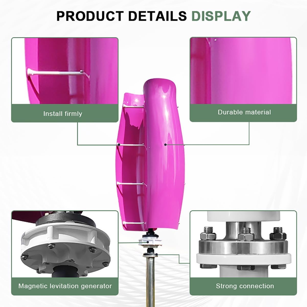 200W Wind Turbine Magnetic Suspension Vertical Axis Suitable for Highway Scenic Area Street Lighting Forest Fire Monitoring,Purple