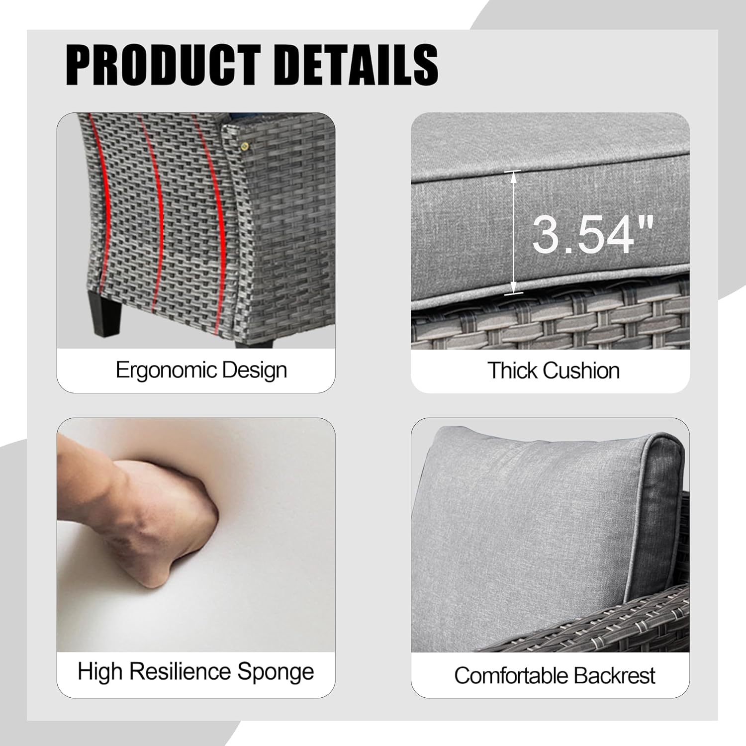 HOOOWOOO Outdoor Patio Furniture Set with Large Fire Pit Table,8 Piece Modern Wicker Couch Sofa Set with Ottoman, Outside All Weather Rattan Conversation Seating Set with Tilt Back(Dark Gray)