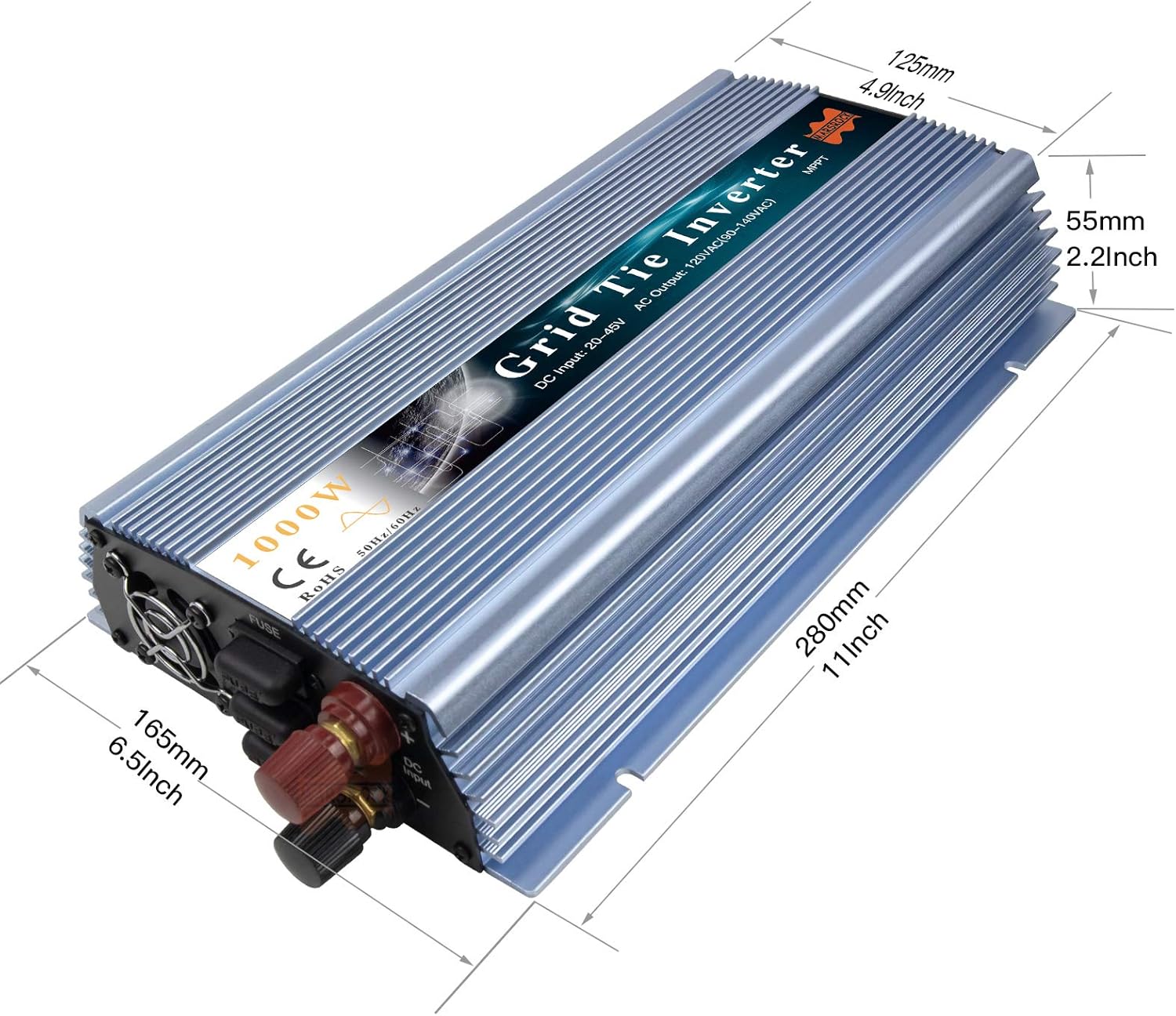 1000W MPPT Pure Sine Wave Grid-Tie Micro Inverter, Converts 10-30V DC to 110V/120V AC, Perfect for Home Solar or Wind Power Systems.